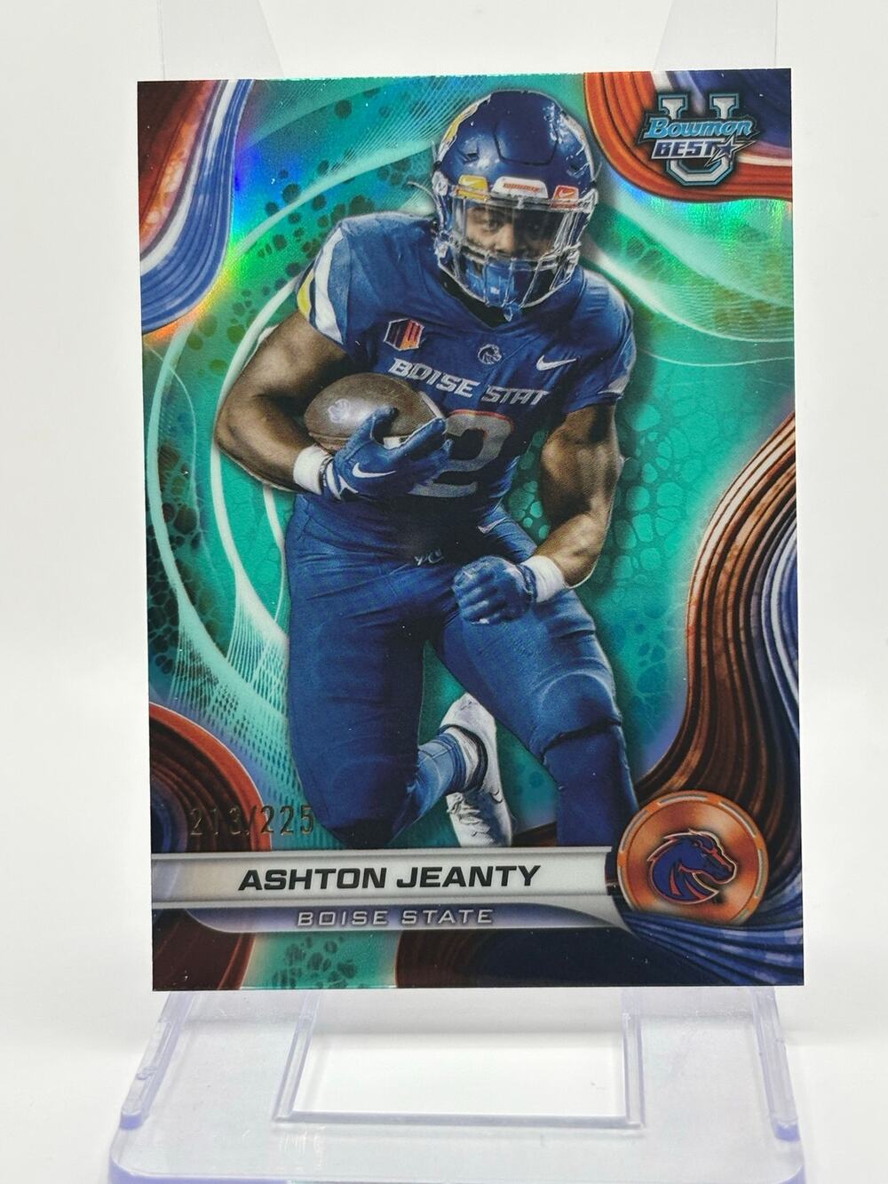 2024 Bowmans Best University Ashton Jeanty Aqua Refractor /225 SP Boise Raiders